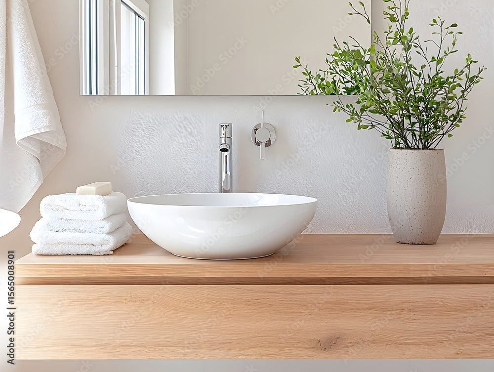 Fototapeta premium a white sink sitting on top of a wooden counter