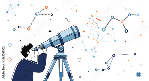 Astronomy Enthusiast Observing the Cosmic Wonders Through a Powerful Telescope