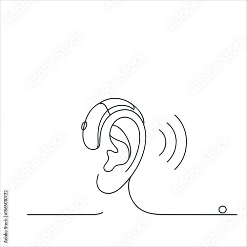  Hearing Aid Illustration. Hearing Aid in Ear with Sound Waves.