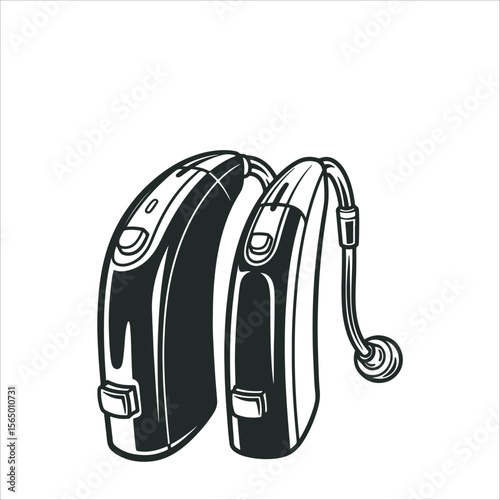 Hearing aids. Line art illustration of two modern hearing aids