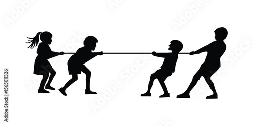 Kids Playing Tug of War Silhouette – Fun Teamwork and Outdoor Game Vector Design