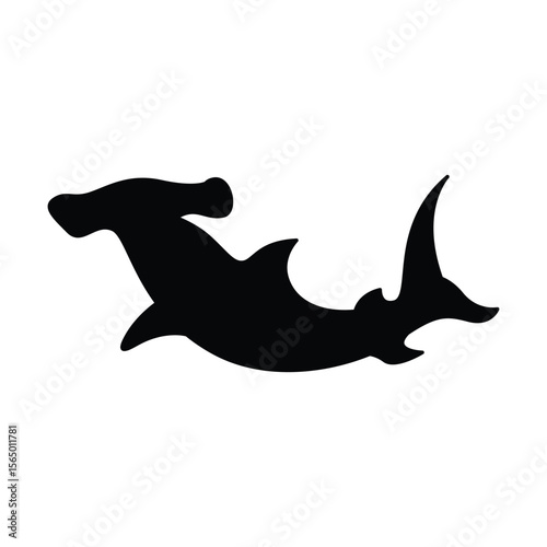 Hammerhead Shark Vector Silhouette, Ocean Animal Clipart for Kids and Logos.