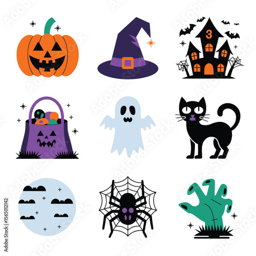 2d vector illustration Halloween t shirt icon design items ghost character Candles in carved pumpkin
