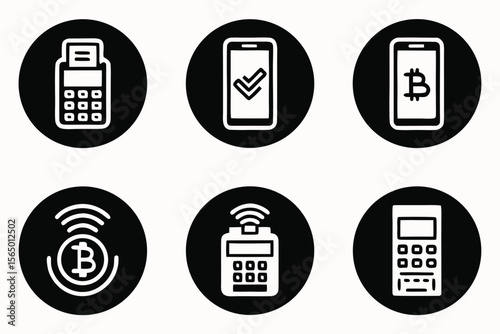Set of icons representing digital payments cryptocurrency and contactless transactions