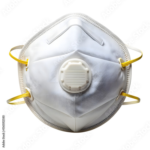 Photo of a white n95 respirator mask with a valve, isolated on transparent background