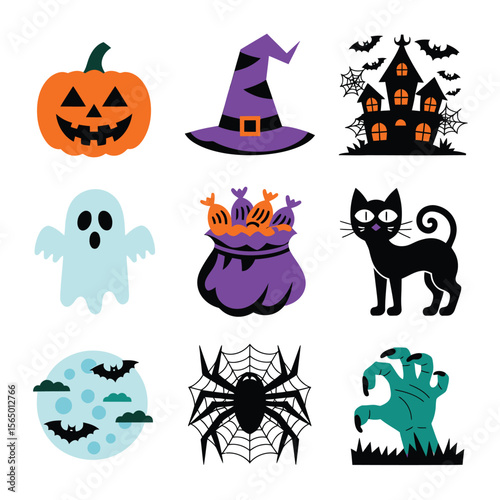 2d vector illustration Halloween t shirt icon design items ghost character Candles in carved pumpkin

