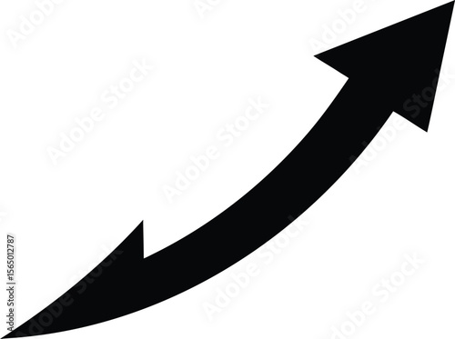 Vector art of a dynamic red curved arrow pointing upwards, isolated on white background, represents growth and progress
