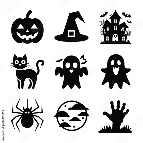 2d vector illustration Halloween t shirt icon design items ghost character Candles in carved pumpkin
