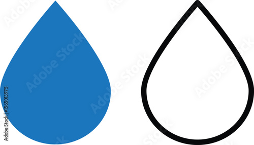 Simple water drop icons, blue filled and black outline.