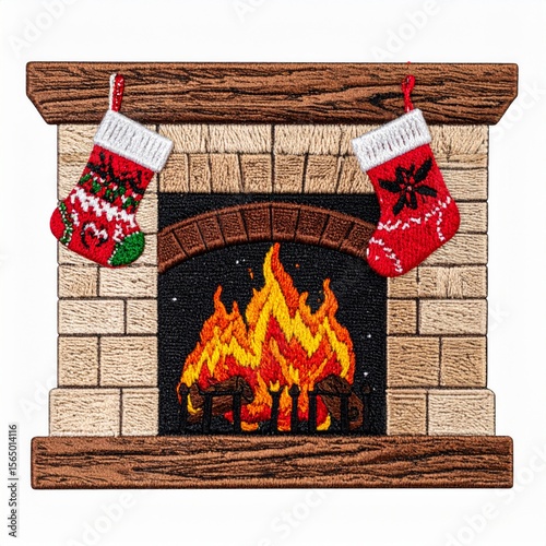 Cozy Brick Fireplace with Christmas Stockings