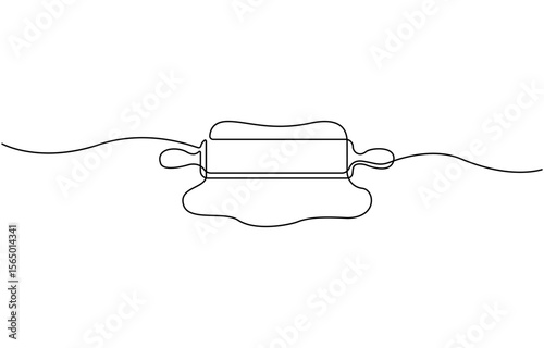 Rolling pin one line continuous drawing. Kitchen tools continuous one line illustration,  Hand drawn linear cooking icon. Minimal outline design element, print, card, brochure, poster, menu, logo.