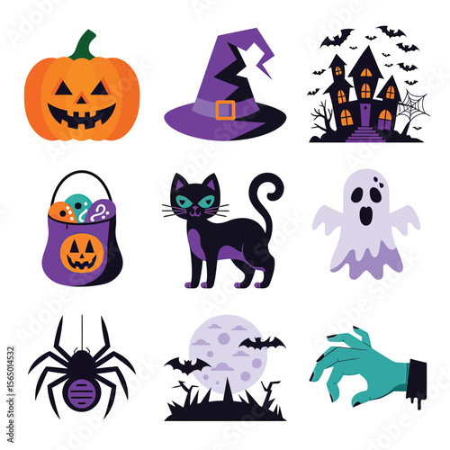 2d vector illustration Halloween t shirt icon design items ghost character Candles in carved pumpkin
