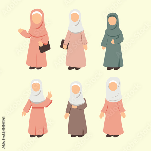 set of collection cute character muslim hijab 