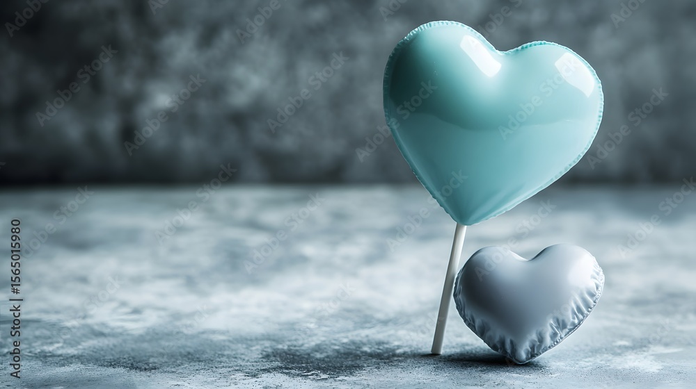 Fototapeta premium Two Lovely Teal and Gray Heart Lollipops
