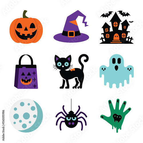 2d vector illustration Halloween t shirt icon design items ghost character Candles in carved pumpkin
