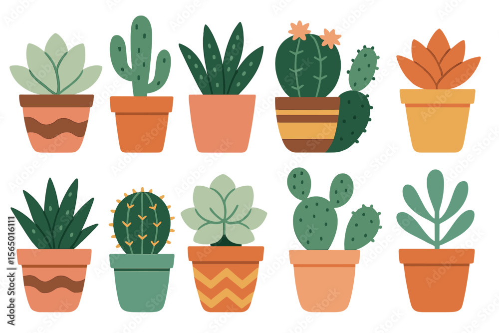 Obraz premium Vibrant succulent and cactus vector illustration for home decor and prints