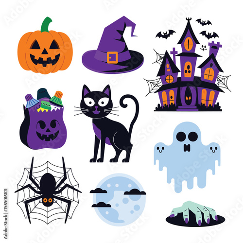 2d vector illustration Halloween t shirt icon design items ghost character Candles in carved pumpkin
