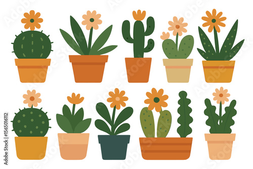 Vibrant indoor plants in pots vector illustration for botanical design