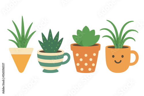 Cheerful houseplants vector illustration: colorful cacti and succulents design for home decor