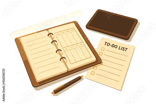 Planner and to-do list in warm tones: vector illustration for organization and productivity concepts