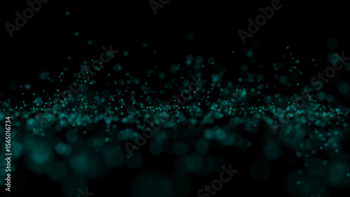 Slika na platnu A captivating abstract background filled with a myriad of shimmering teal particles scattered across a deep black void, perfect for themes of digital networks, stardust, or futuristic energy