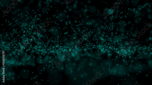 Slika na platnu A captivating abstract background filled with a myriad of shimmering teal particles scattered across a deep black void, perfect for themes of digital networks, stardust, or futuristic energy