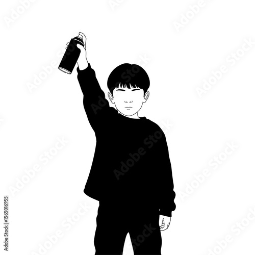 A boy holding a spray can, isolated on white background