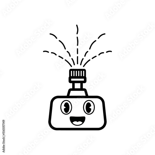 A cute cartoon sprinkler with a happy face is isolated on white background
