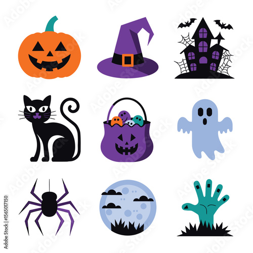 2d vector illustration Halloween t shirt icon design items ghost character Candles in carved pumpkin
