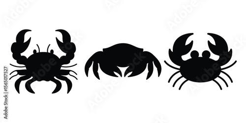 Crab Silhouette Vector Set, 3 Sea Animal Icons for Beach and Ocean Designs.