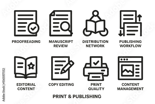 Black and white print and publishing icons vector illustration for design and print
