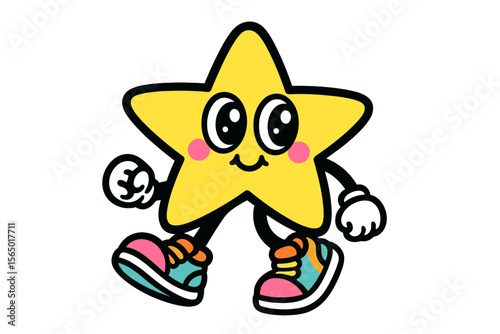 Cartoon star character vector illustration in colorful sneakers for fun designs