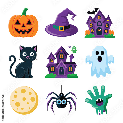 2d vector illustration Halloween t shirt icon design items ghost character Candles in carved pumpkin
