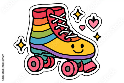 Colorful retro roller skate vector illustration with smiley face for fun and playful design