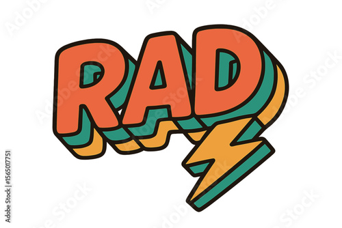 Retro 3d text art vector illustration with bold colors and lightning design for print