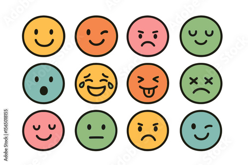 Colorful emoji faces vector illustration for emotional expression design