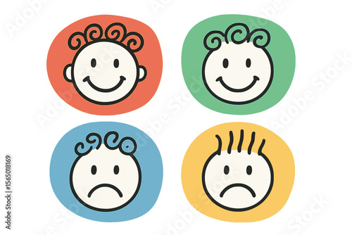 Cartoon faces expressing emotions vector illustration for design and education
