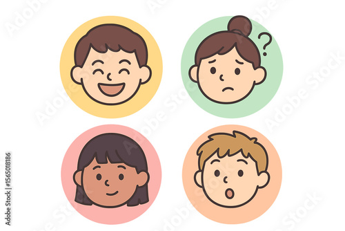 Emotions and expressions vector illustration in a hand drawn style for design