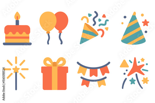 Festive celebration icons set with party elements vector illustration for poster design