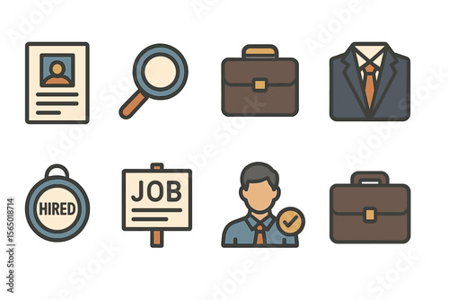 Business and employment vector illustration: job search and hiring icons in modern flat style