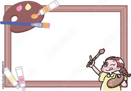 絵の具とパレットと筆と女の子のイラスト