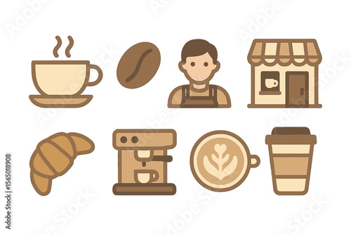 Coffee shop vector illustration: barista, espresso machine, and café elements for design