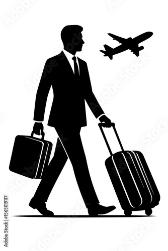 Businessman Traveling with Suitcase and Briefcase Silhouette
