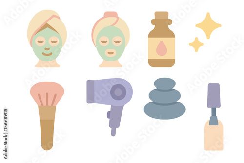 Spa and beauty routine vector illustration: self-care and relaxation elements in flat design
