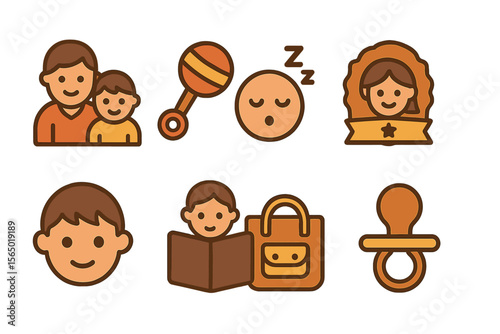 Parenthood and childhood icons vector illustration in flat style for design and print