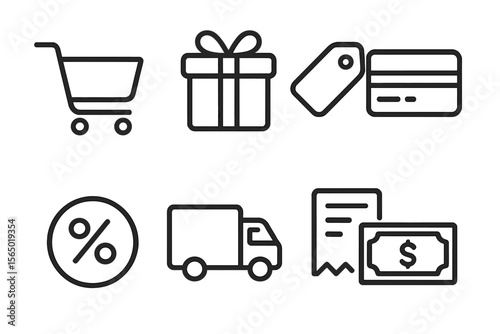 E-commerce vector illustration: shopping cart and gift icons for online retail and marketing design in flat style