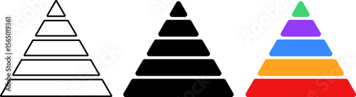 5 level Triangular pyramid colorful icon. Pyramid infographic set. triangular pyramid infographics. educational materials. diagrams with ascending levels
