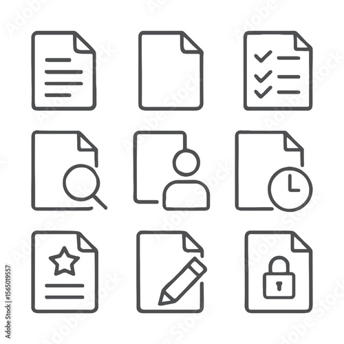 Document Line Icon Set – Minimalist Icons for Files, Search, Security & Editing