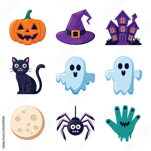 2d vector illustration Halloween t shirt icon design items ghost character Candles in carved pumpkin
