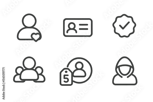 Monochrome vector illustration of user interface icons for digital design and security applications